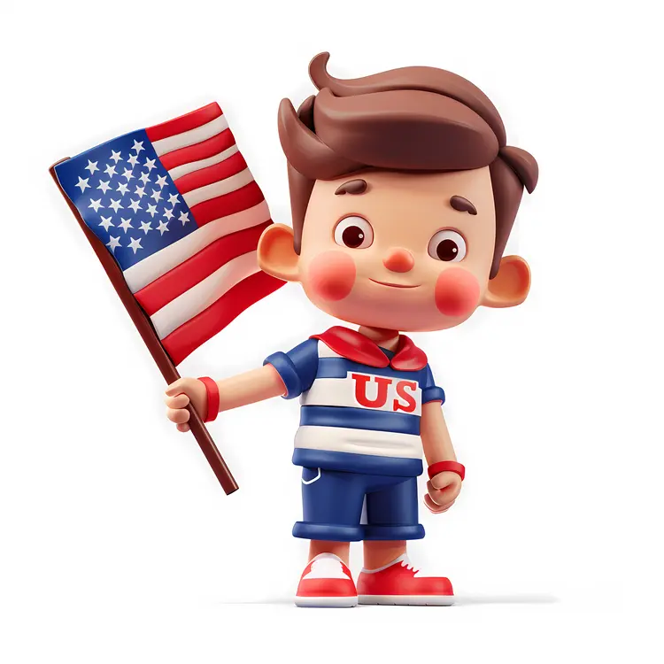 Patriotic Boy Holding American Flag for Independence Day