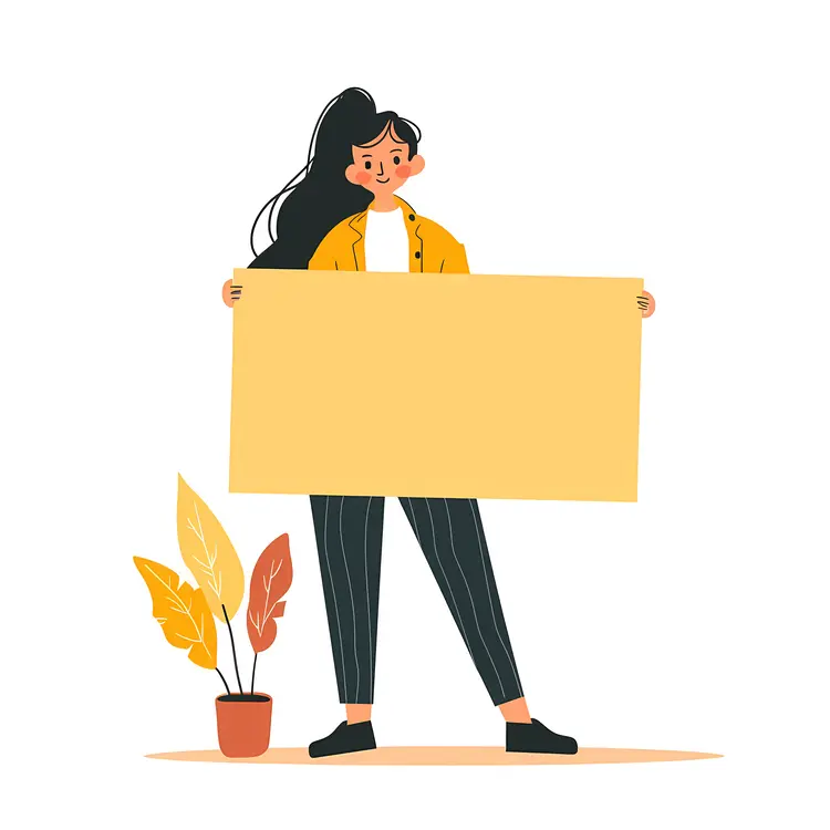 Girl Holding Blank Sign with Plant