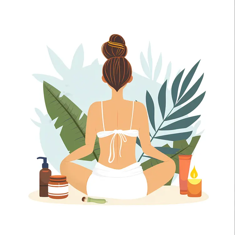 Woman in Towel Meditating with Plants