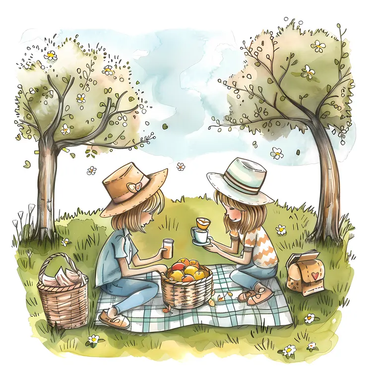 Children Enjoying Picnic Under Trees