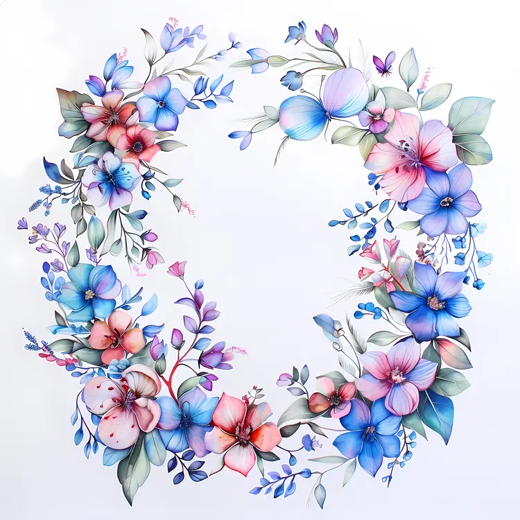 Delicate Floral Wreath with Blue and Pink Flowers