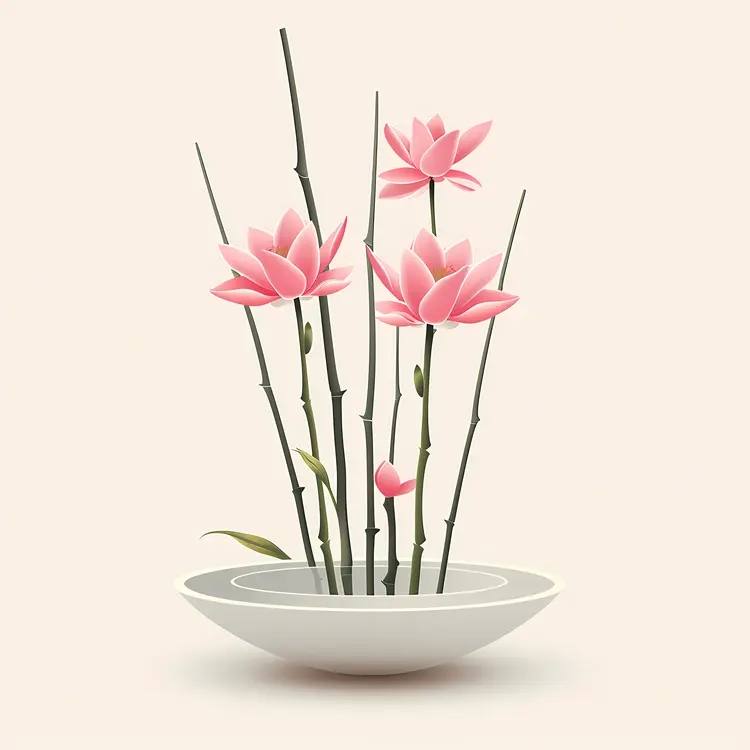 Delicate Pink Flowers with Bamboo Stems
