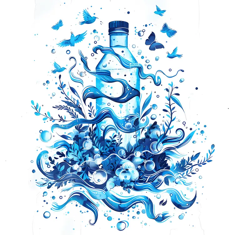 Artistic Water Bottle with Nature Elements