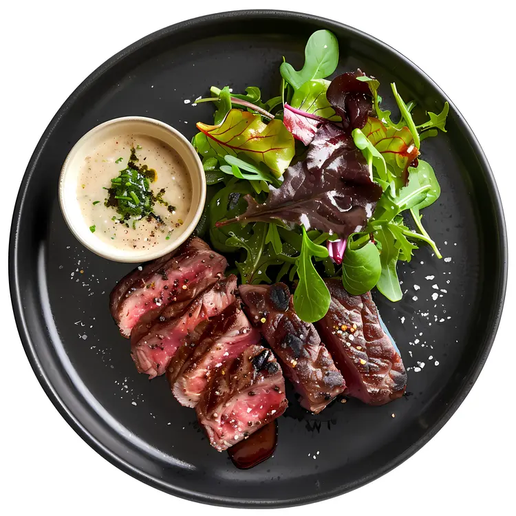 Steak with Salad and Sauce