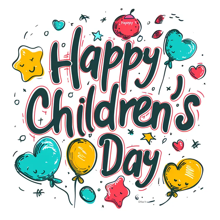 Happy Children's Day with Balloons and Hearts