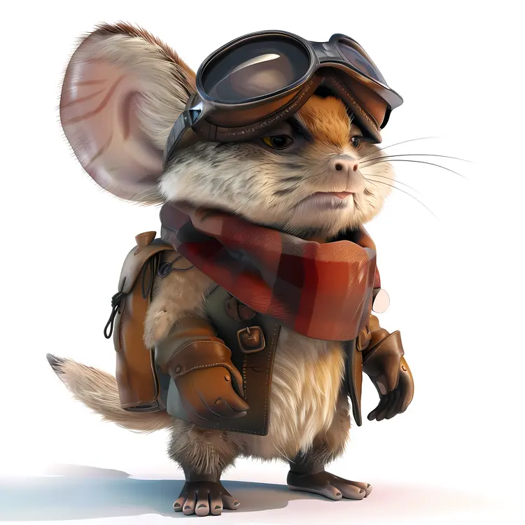 Cartoon Mouse with Goggles and Backpack