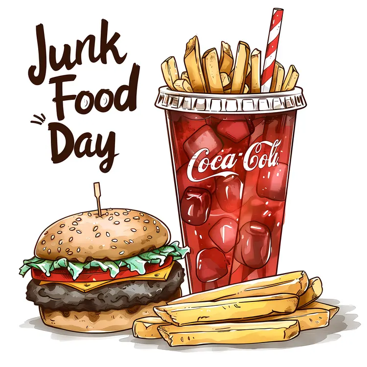 Junk Food Day Celebration with Burger and Fries