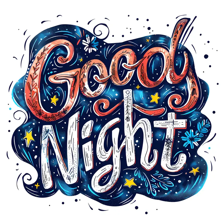Good Night Text with Colorful Stars
