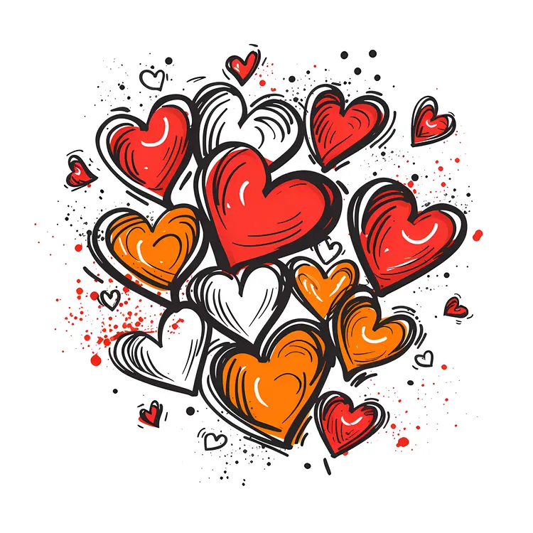 Colorful Hearts Doodle Art