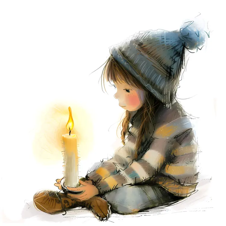 Girl Holding Candle in Winter