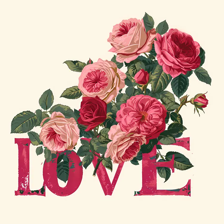 Beautiful Pink Roses with Love Text