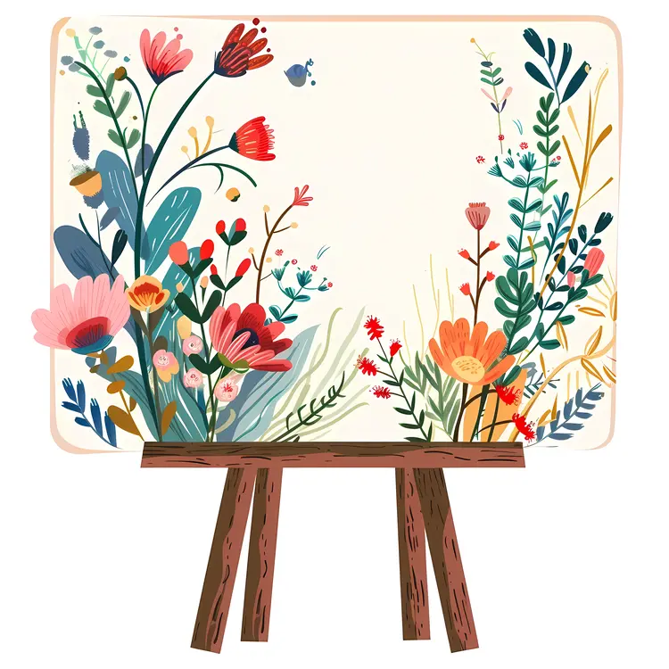 Wooden Easel with Colorful Wildflowers