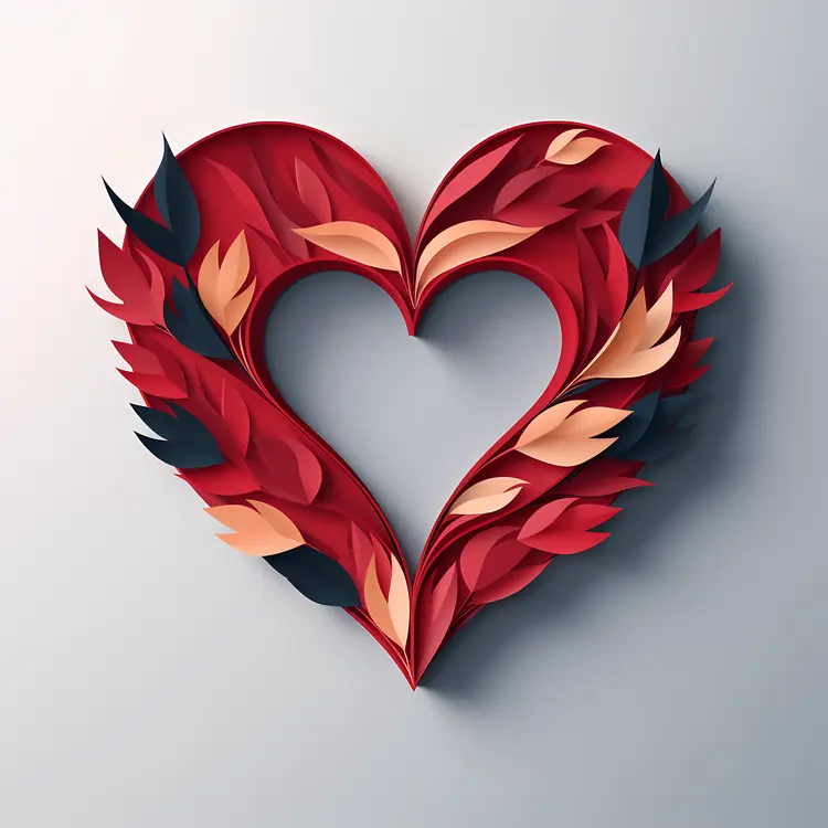 Red Heart with Leaf Patterns