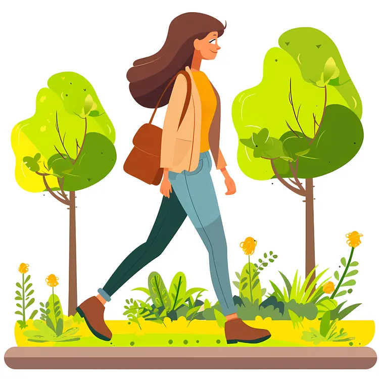 Woman Walking in a Spring Garden