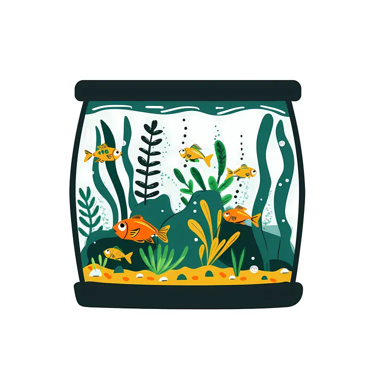 Cartoon Fish Tank with Goldfish