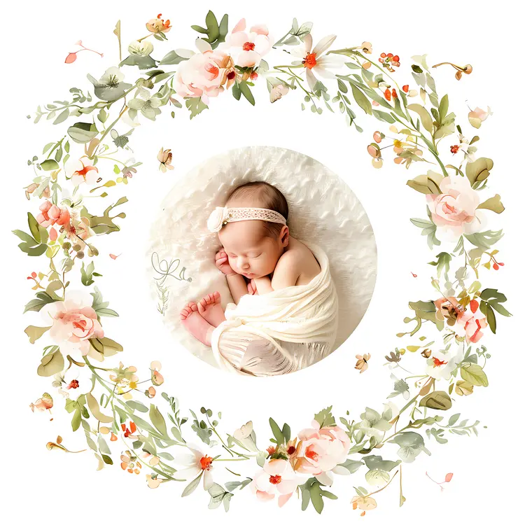 Sleeping Baby with Floral Wreath