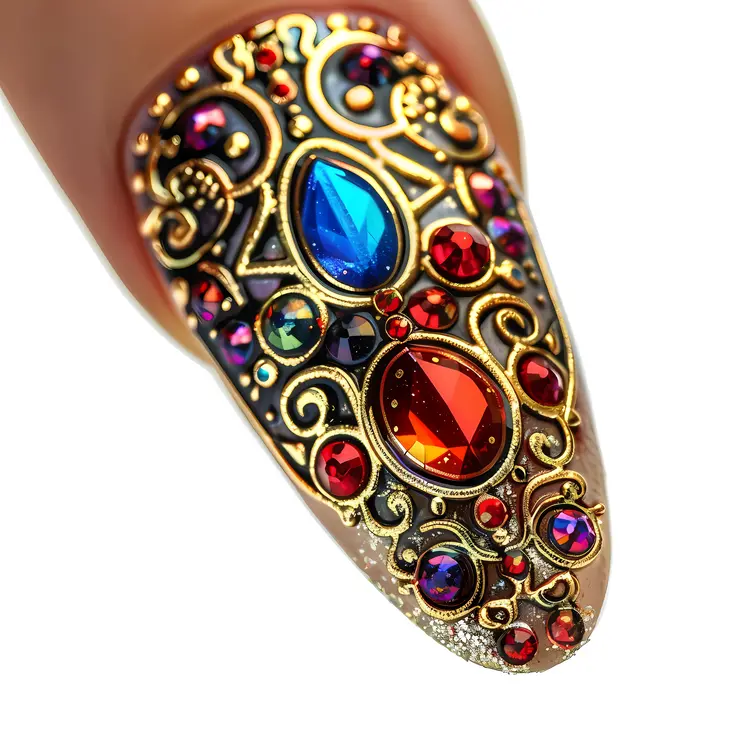Ornate Gem-Encrusted Nail Art