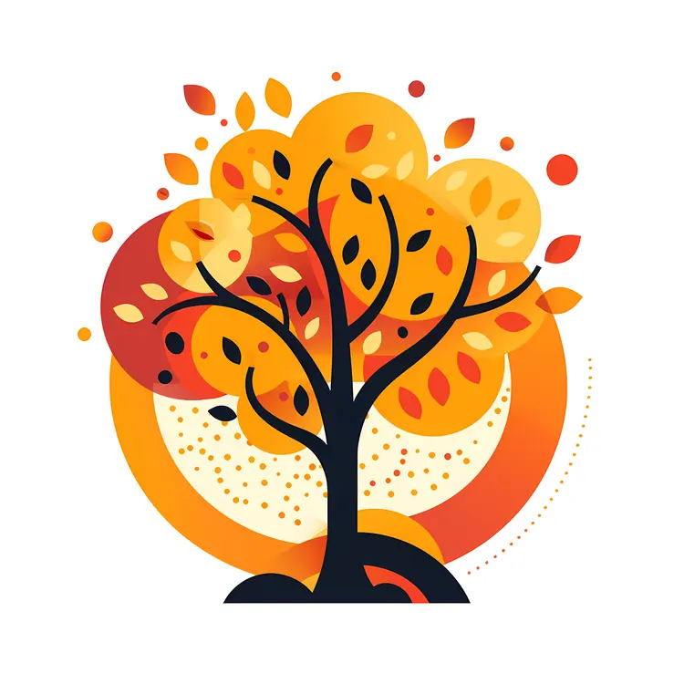 Colorful Autumn Tree with Sun