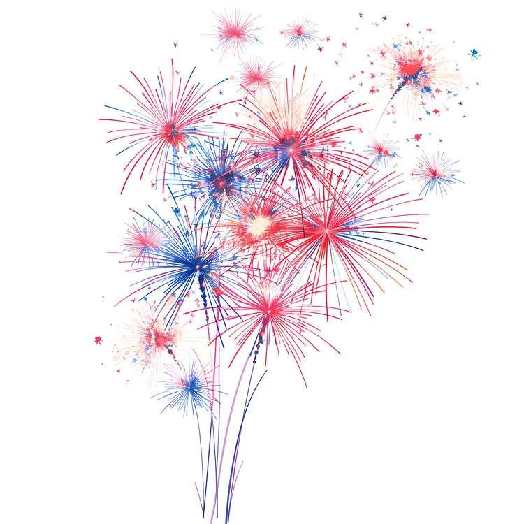 Red and Blue Fireworks Cluster