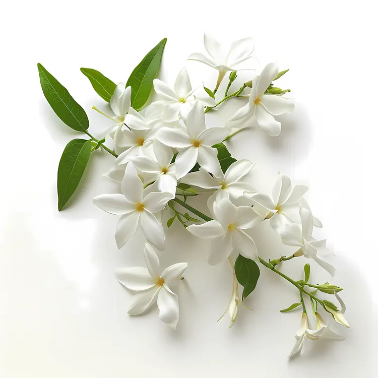 White Flowers with Green Leaves on Branch