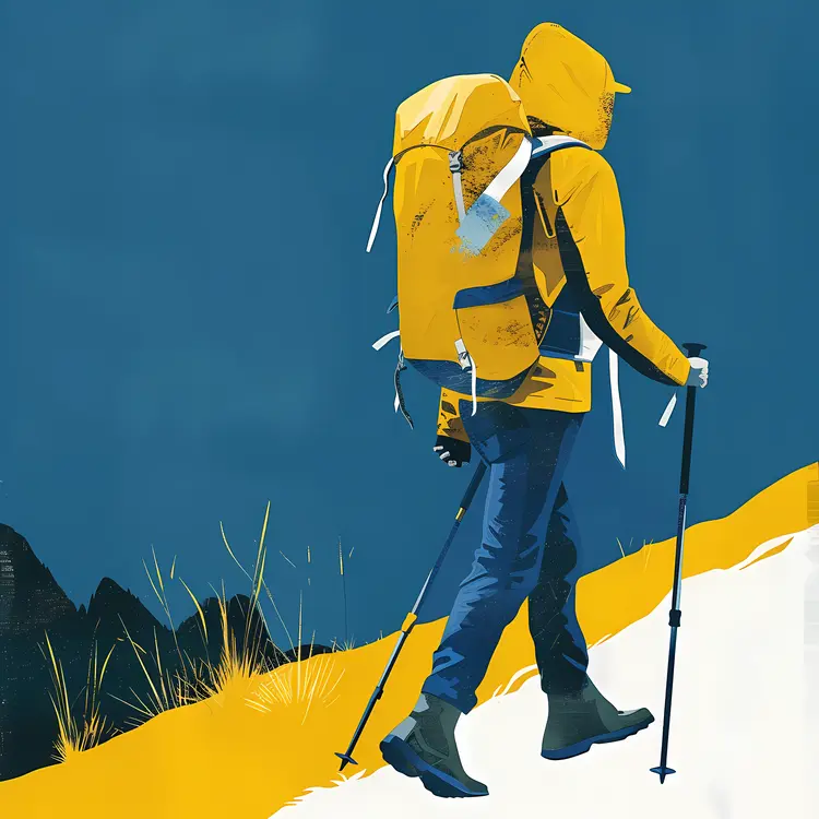 Hiker in Yellow Jacket on Mountain Path