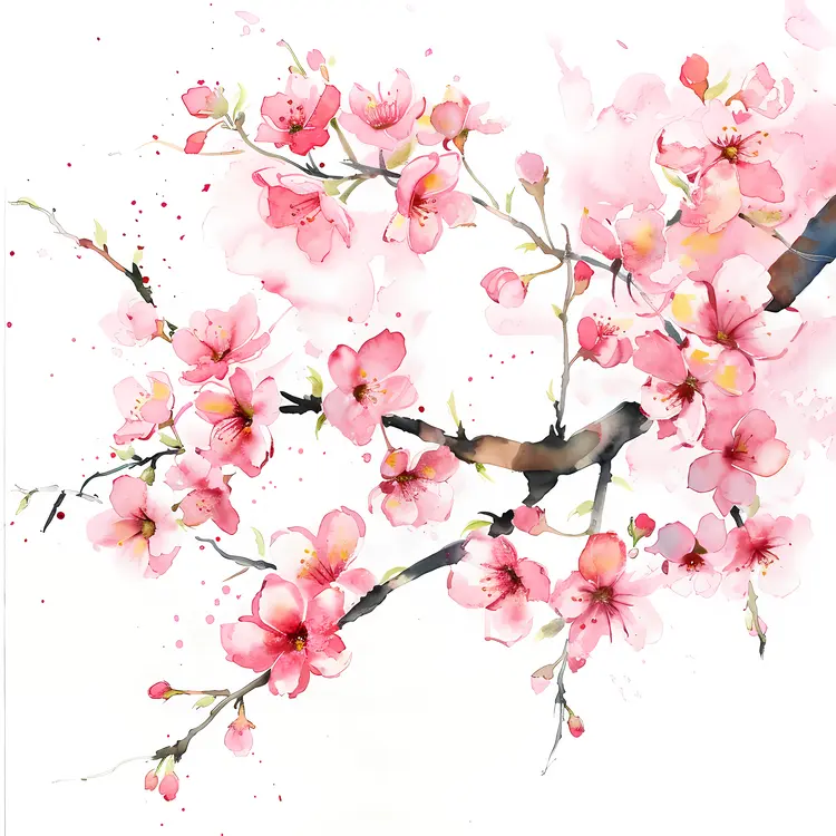 Pink Cherry Blossoms on Branch
