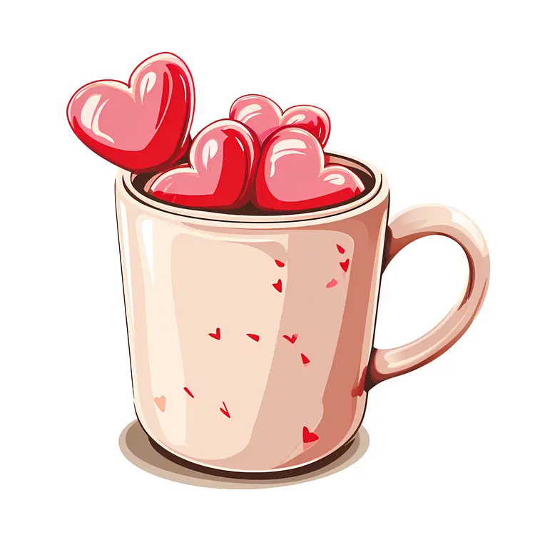 Beige Cup with Red Hearts
