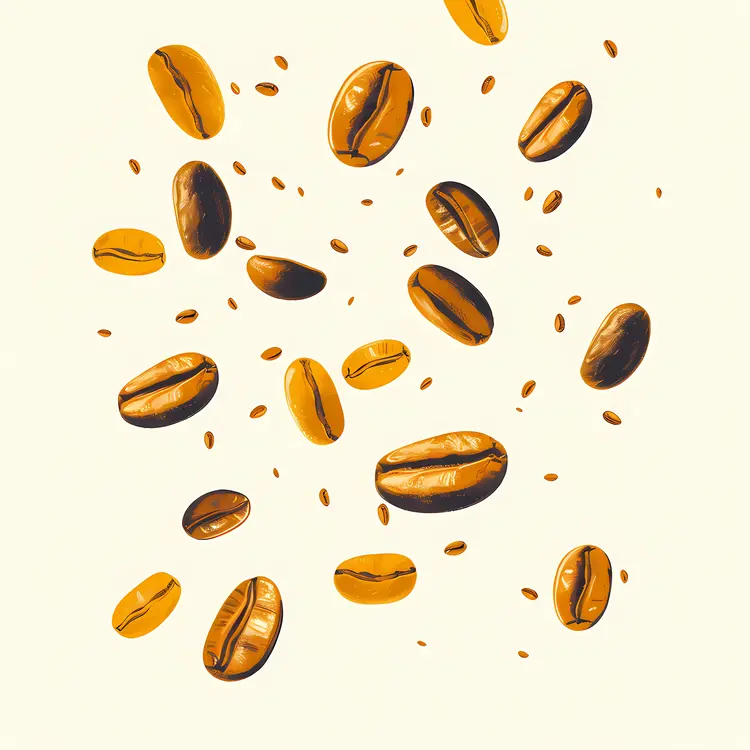 Golden Coffee Beans on Light Background