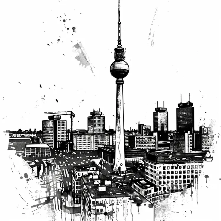 Black and White Cityscape with Skyscrapers
