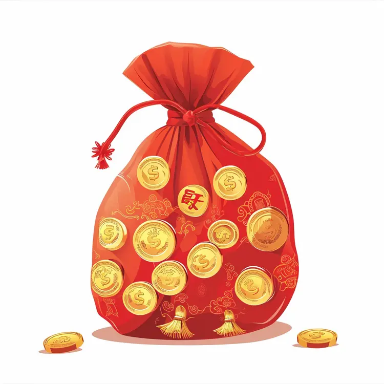 Red Money Bag with Gold Coins for Chinese New Year