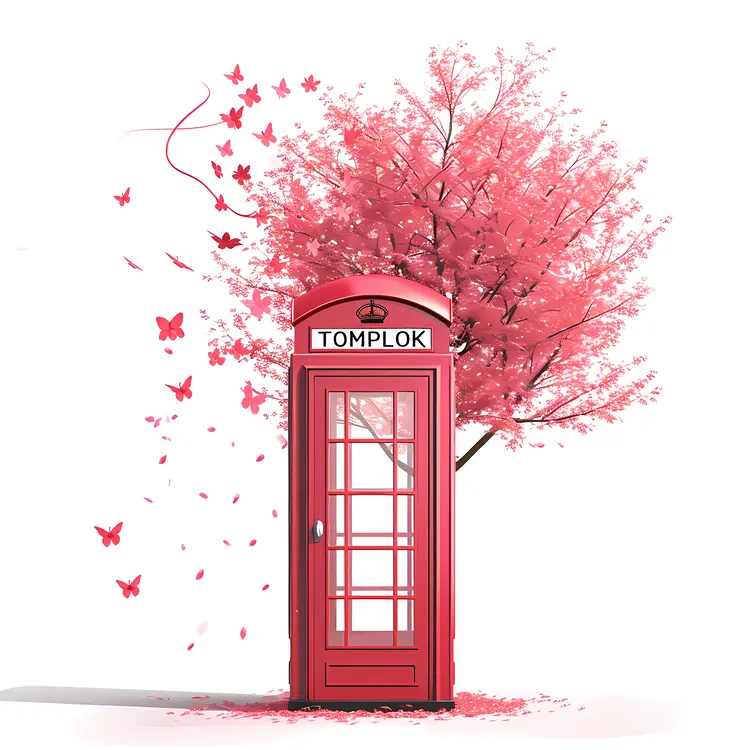 Cherry Blossom Tree and Red Phone Booth