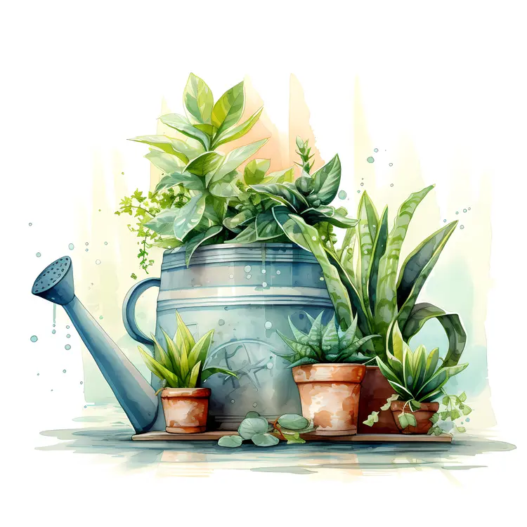 Watering Can with Plants
