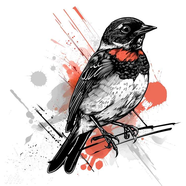 Bird with Red Splash on Branch