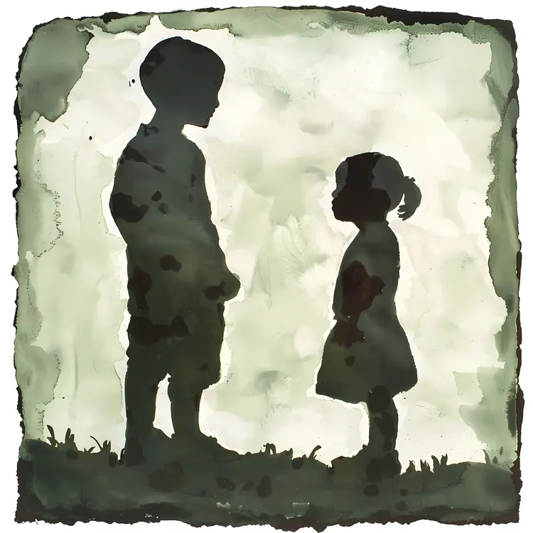 Two Children Face to Face Silhouettes