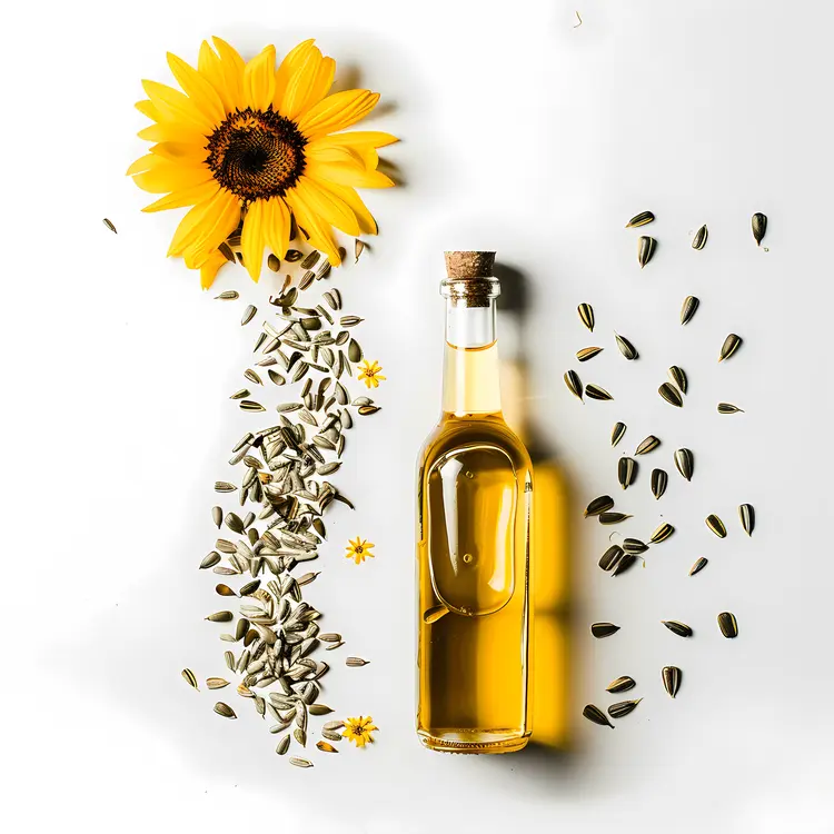 Sunflower Oil Bottle with Seeds and Sunflower
