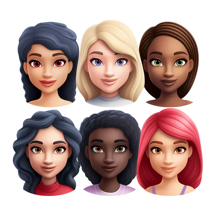 Diverse Group of Cartoon Faces Emoji