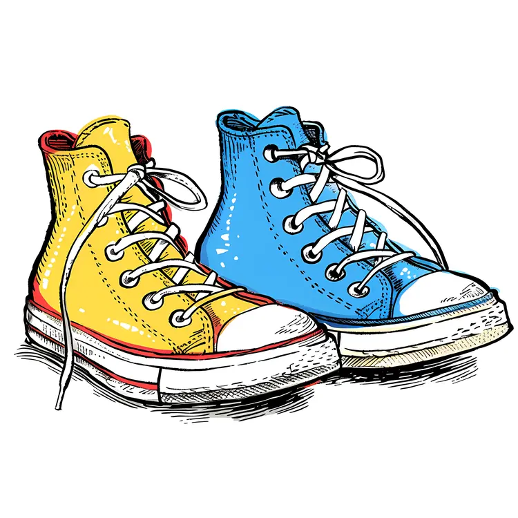 Yellow and Blue High-Top Sneakers
