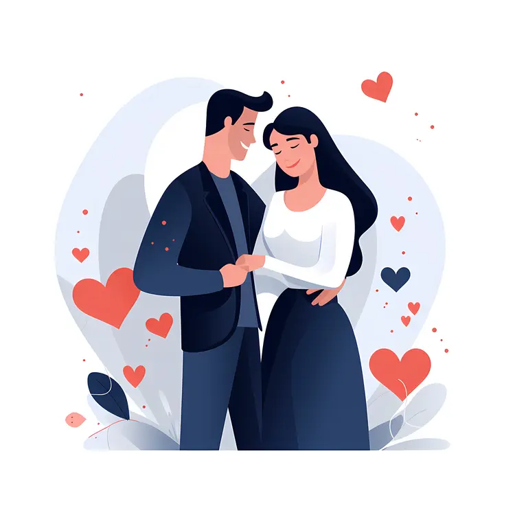 Romantic Couple with Hearts Illustration
