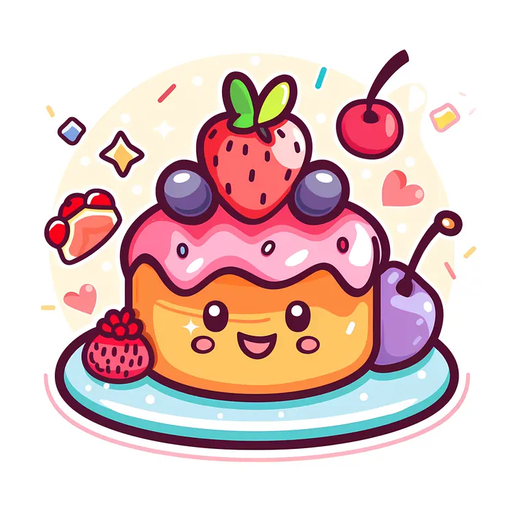 Cute Cartoon Cake with Fruits