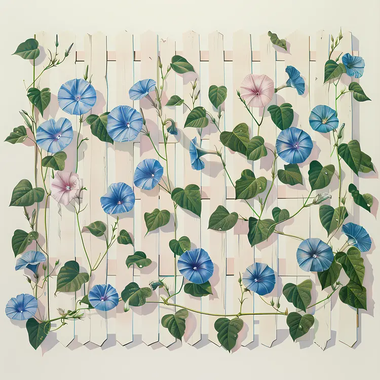 Morning Glories on a White Picket Fence
