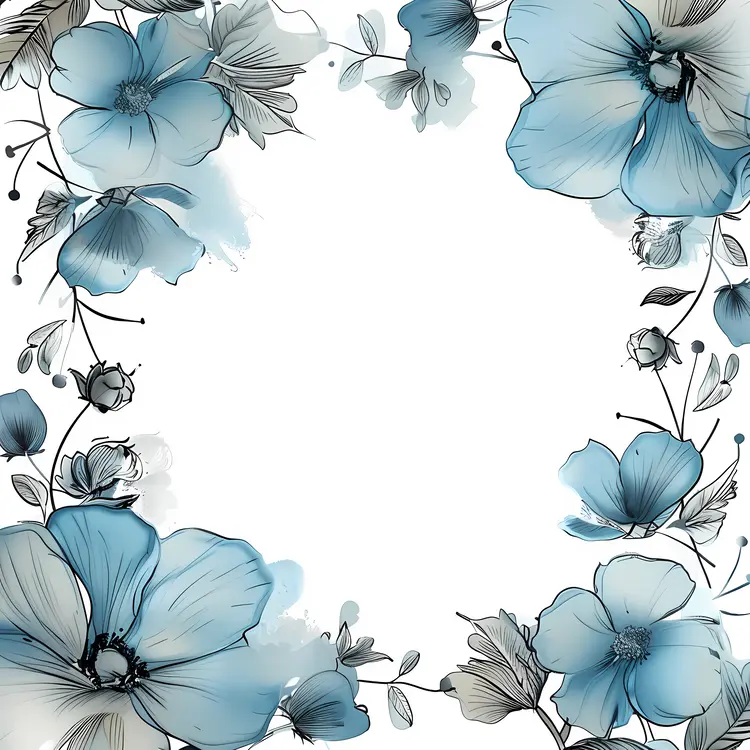 Blue Flowers with Floral Frame
