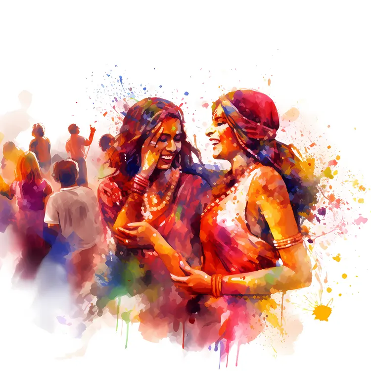 Women Enjoying Colorful Celebration