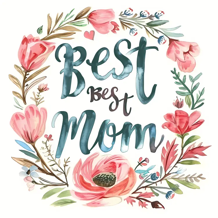 Best Mom Text with Floral Wreath for Mother's Day