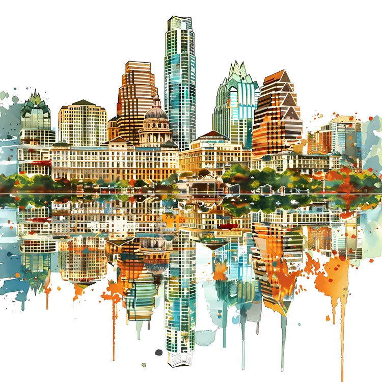 Reflective City Skyline with Skyscrapers