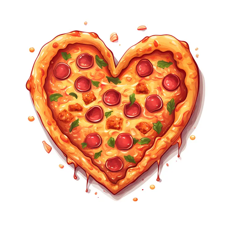 Heart-Shaped Pizza with Pepperoni and Basil