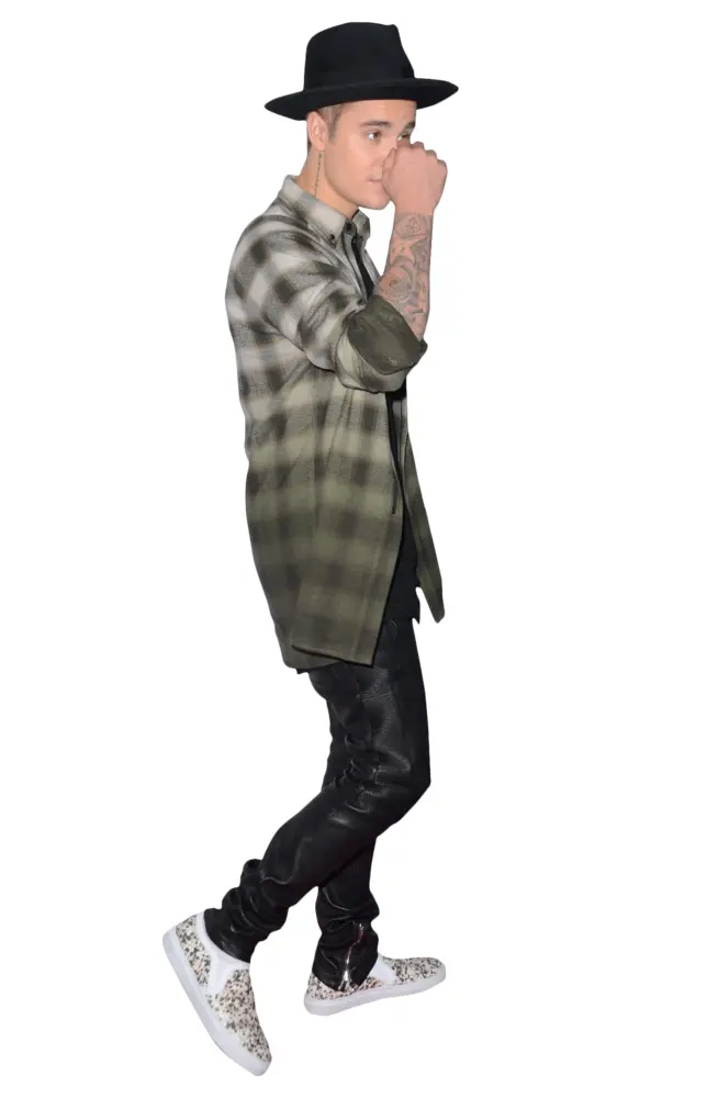 Young Male Walking in Plaid Shirt and Hat