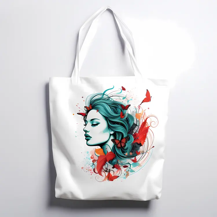 Artistic Tote Bag with Woman and Butterflies