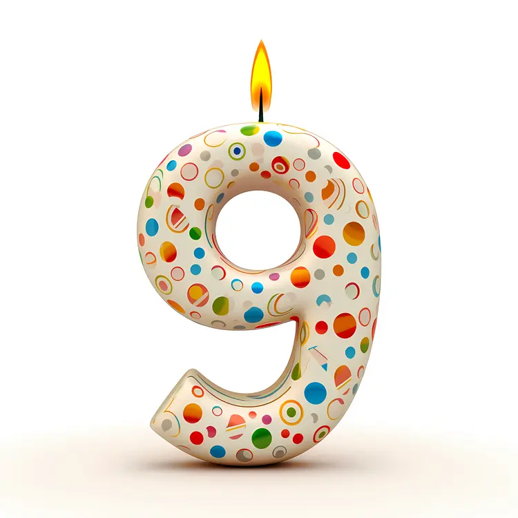 Colorful Number 9 Birthday Candle with Polka Dots