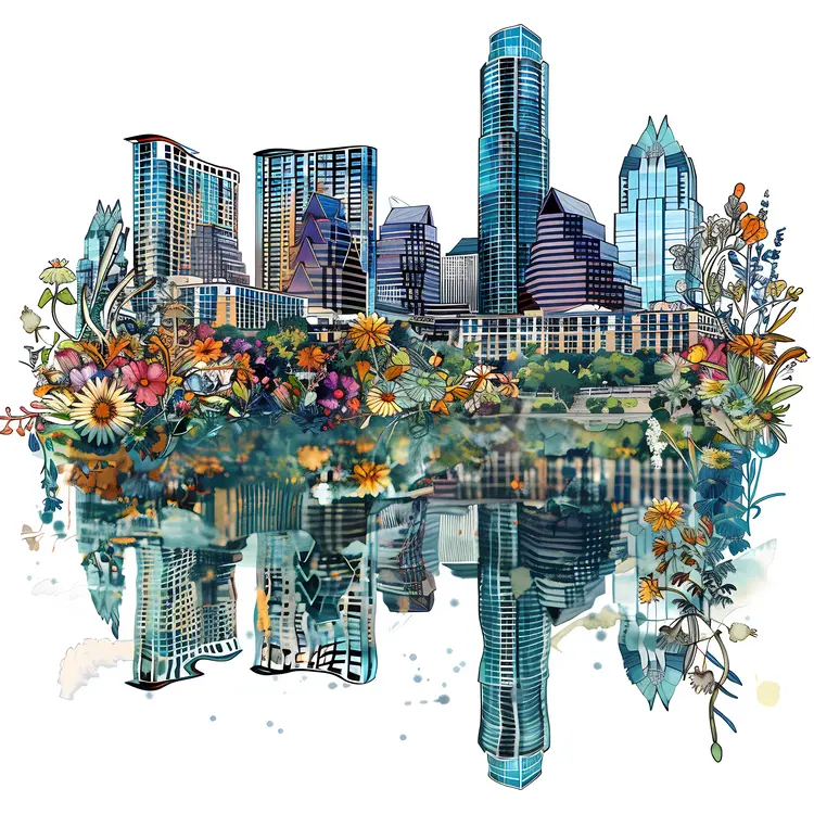 Cityscape with Floral Reflections