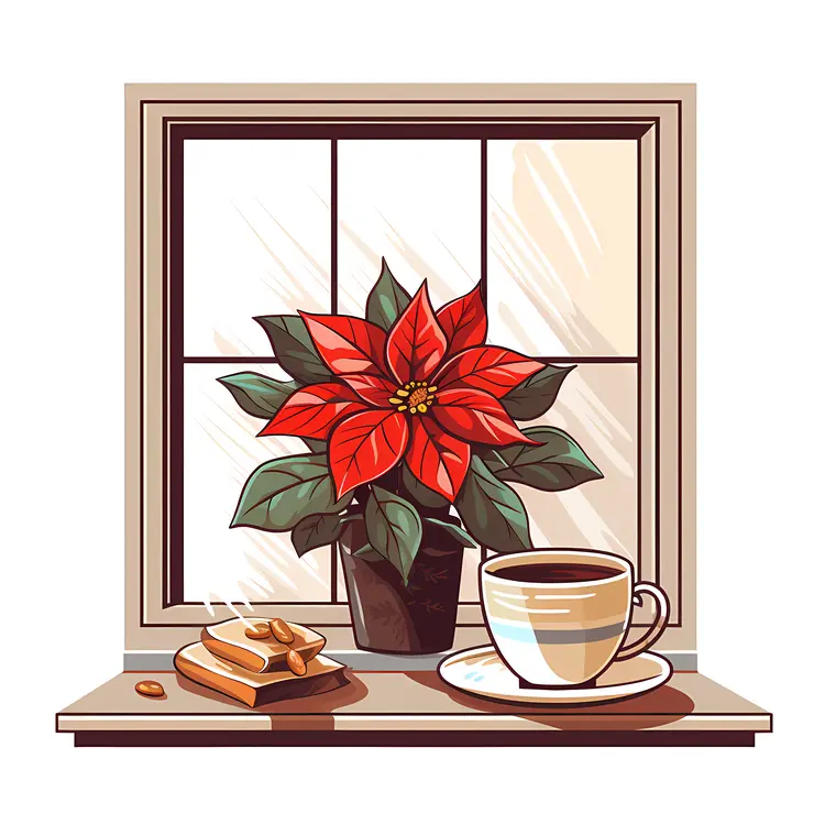 Poinsettia and Coffee by the Window